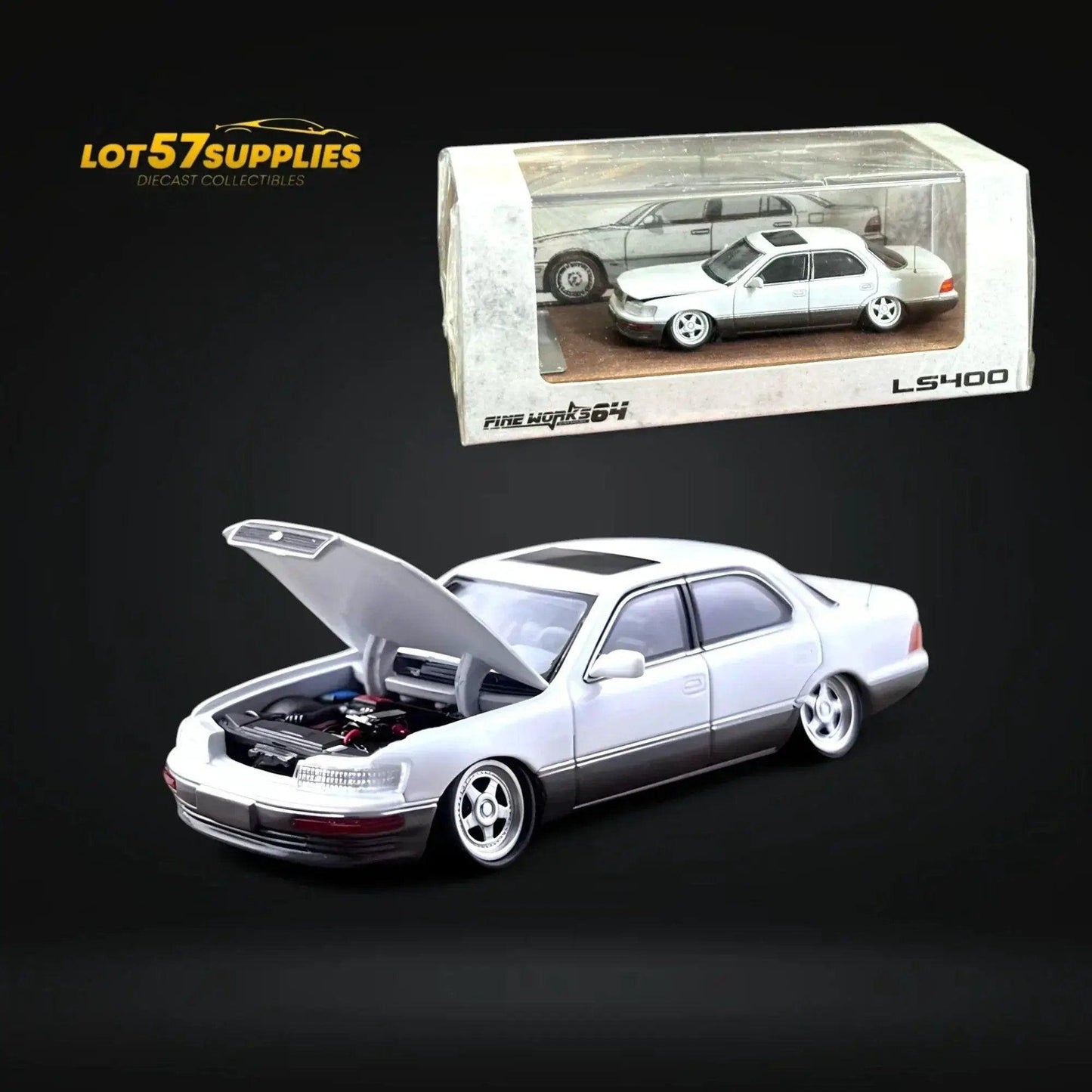  Fine works64 Lexus LS400 White/Gray Double Stanced 1:64 -  ToylandEU™