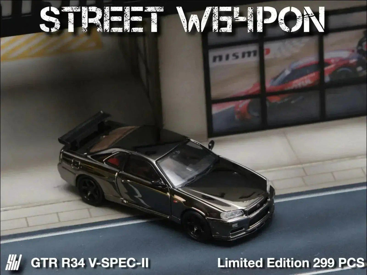  Street Weapon Skyline GT-R R34 V-SPEC-II Chrome 1:64 -  ToylandEU™