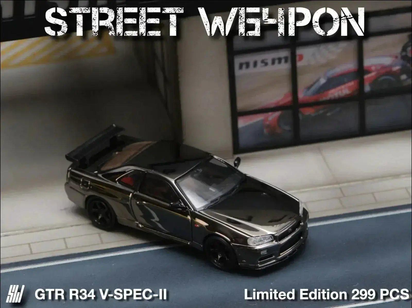  Street Weapon Skyline GT-R R34 V-SPEC-II Chrome 1:64 -  ToylandEU™