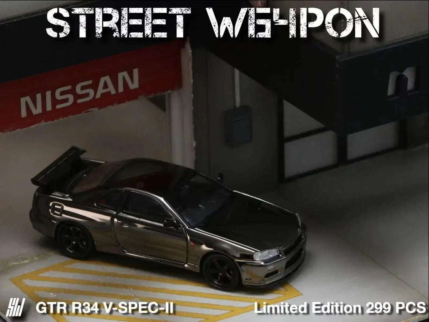  Street Weapon Skyline GT-R R34 V-SPEC-II Chrome 1:64 -  ToylandEU™
