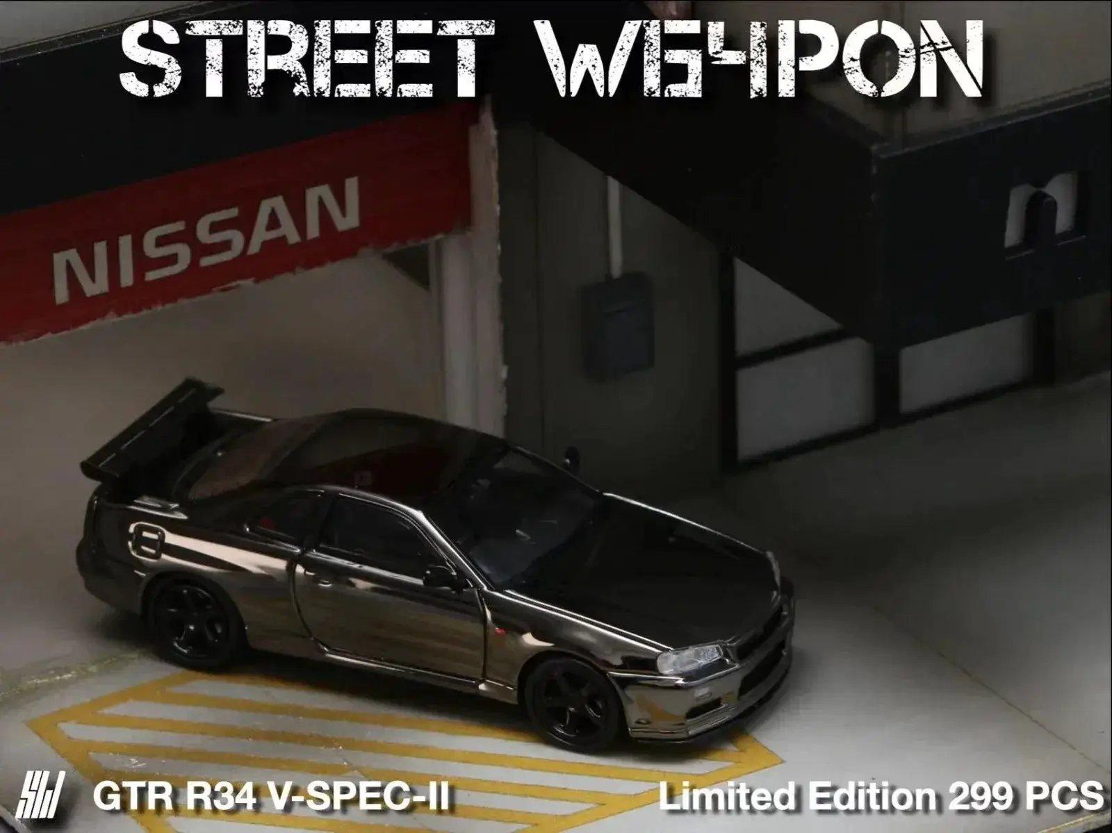  Street Weapon Skyline GT-R R34 V-SPEC-II Chrome 1:64 -  ToylandEU™