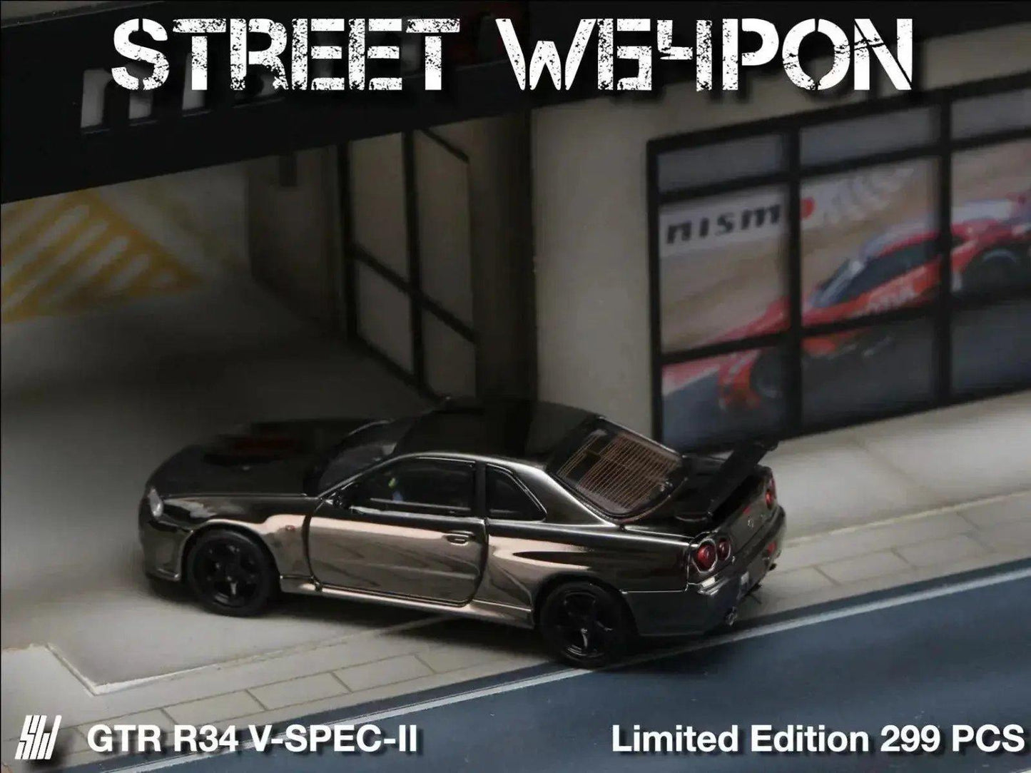  Street Weapon Skyline GT-R R34 V-SPEC-II Chrome 1:64 -  ToylandEU™