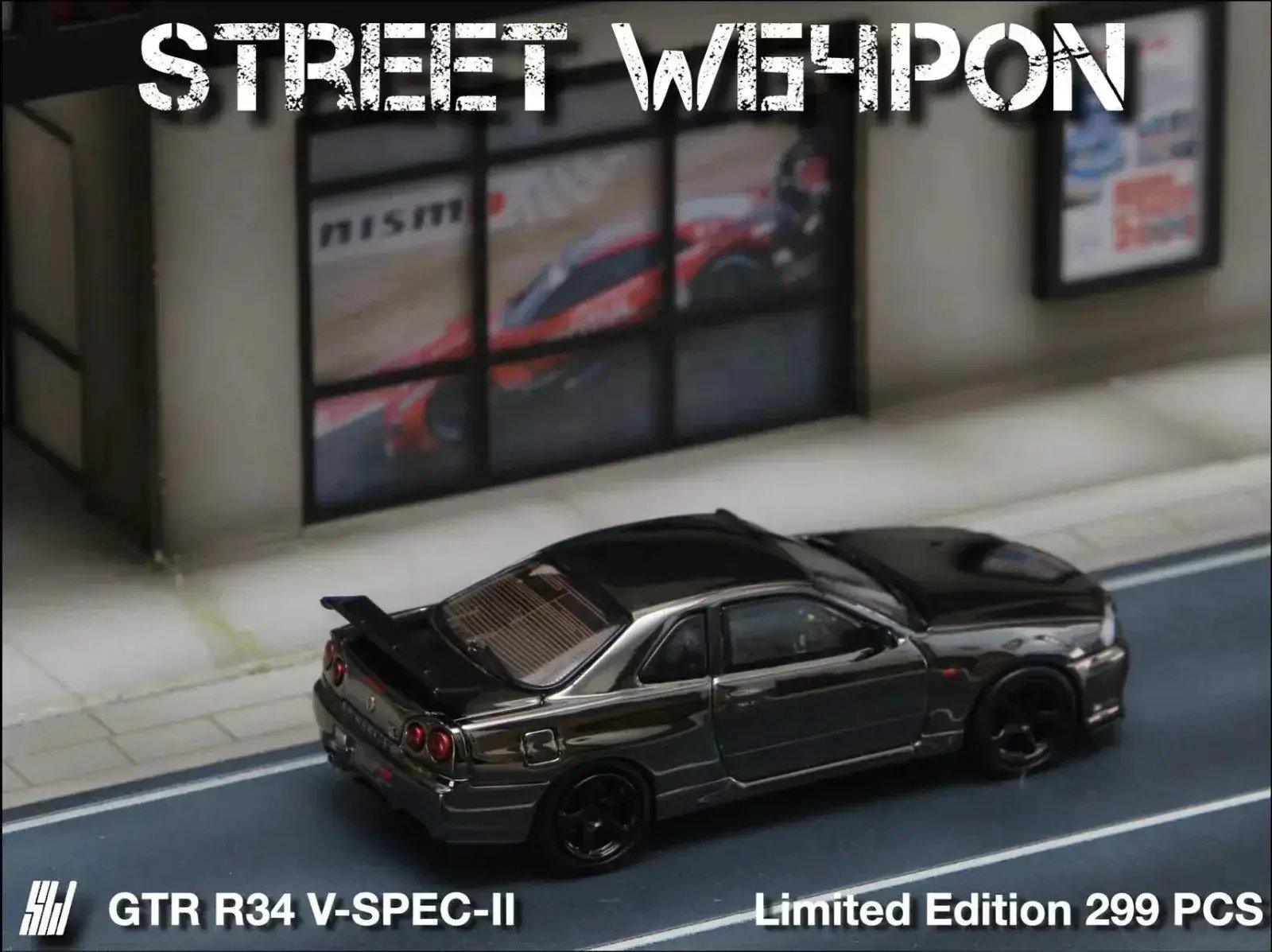  Street Weapon Skyline GT-R R34 V-SPEC-II Chrome 1:64 -  ToylandEU™