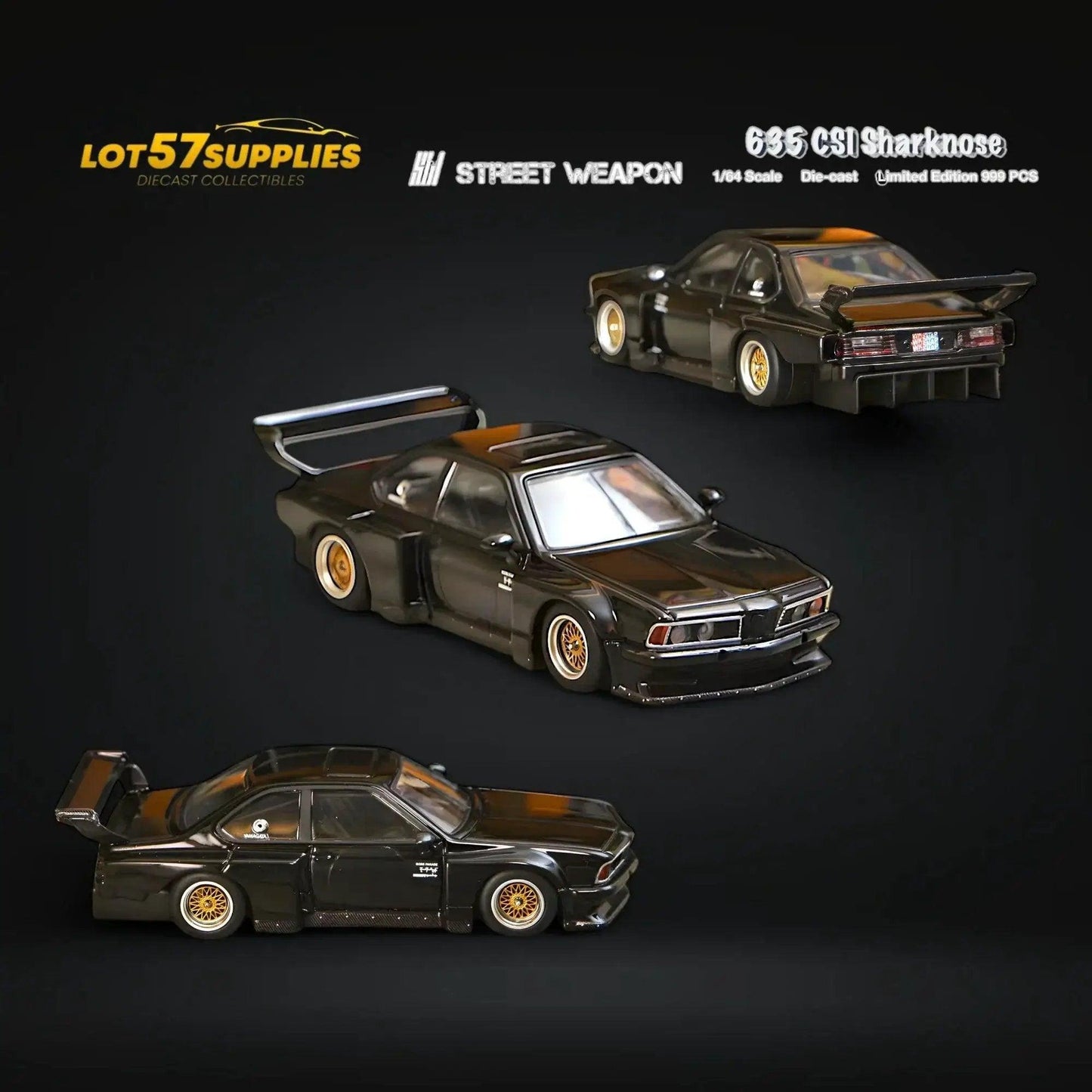  Street Weapon BMW E24 635 CSI Sharknose WideBody Black 1:64 -  ToylandEU™