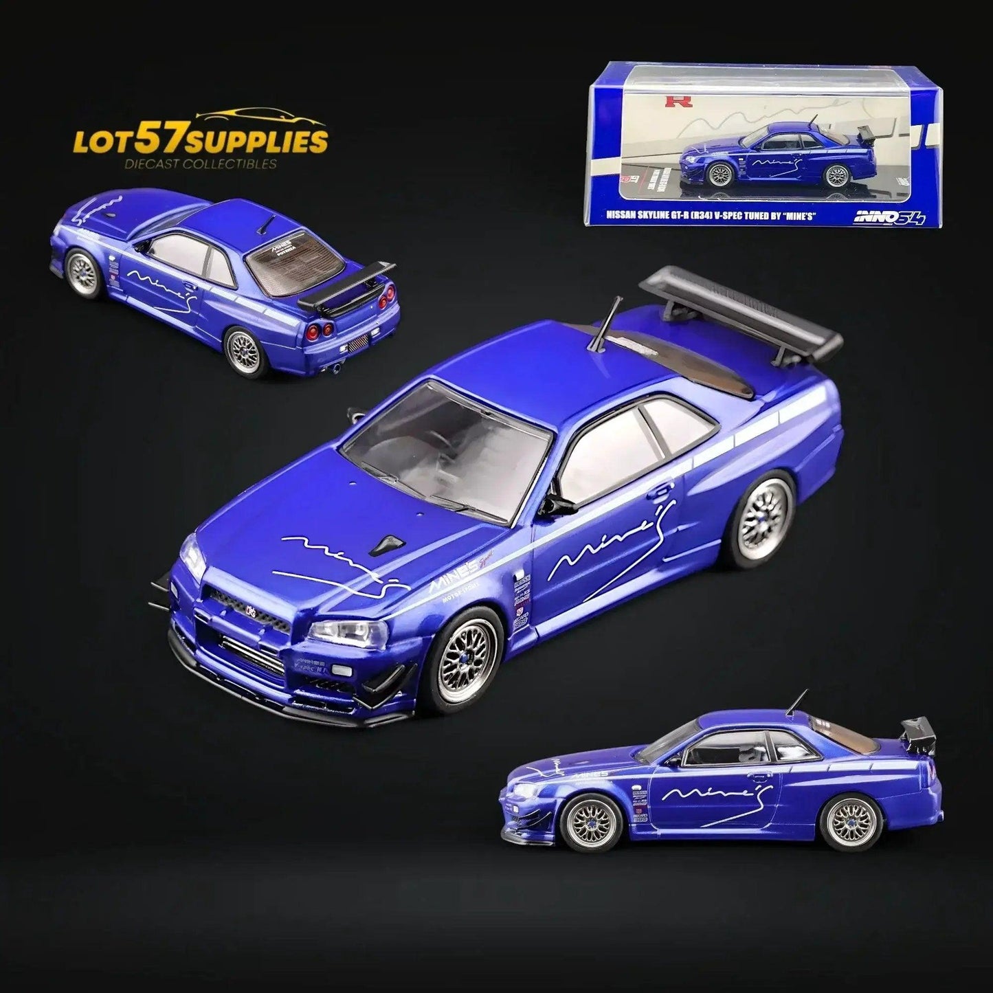  Inno64 Nissan Skyline GT-R R34 V-SPEC MINE'S BLUE 1:64 -  ToylandEU™