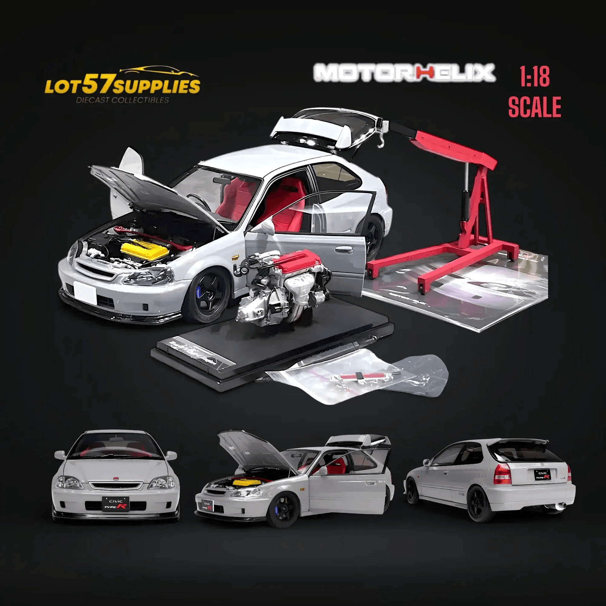  MOTORHELIX Honda Civic Type-R EK9 Nardo Grey 1:18 -  ToylandEU™