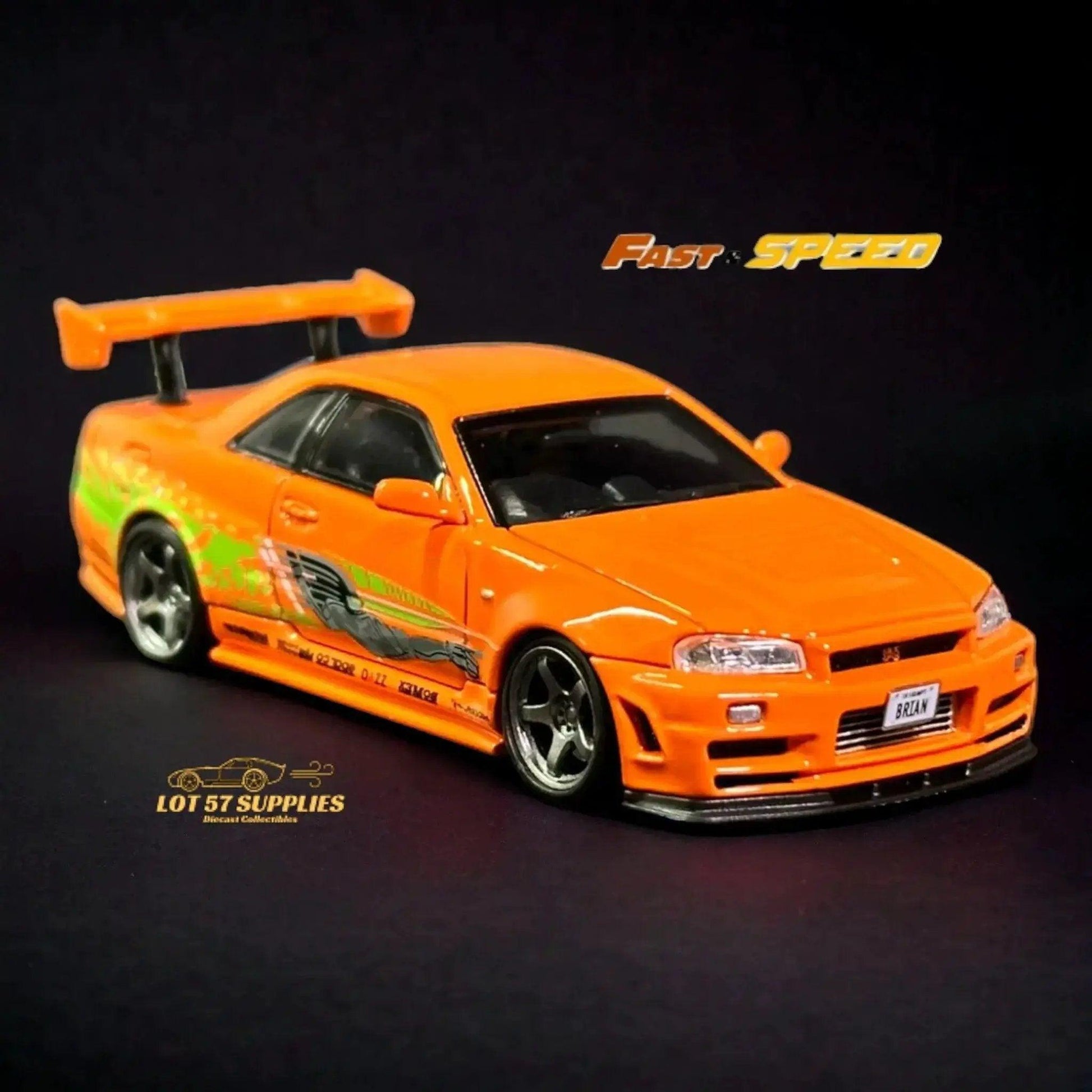  Fast Speed Nissan Skyline GT-R R34 Z-Tune HighWing Edition FNS Livery Amber Orange 1:64 -  ToylandEU™