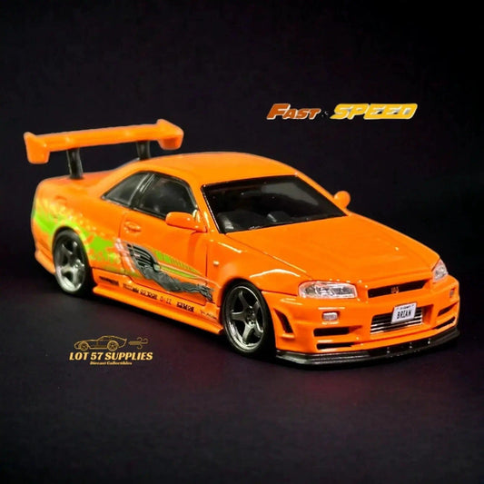  Fast Speed Nissan Skyline GT-R R34 Z-Tune HighWing Edition FNS Livery Amber Orange 1:64 -  ToylandEU™