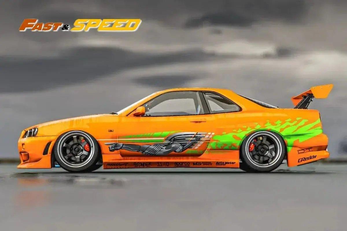  Fast Speed Nissan Skyline GT-R R34 Z-Tune HighWing Edition FNS Livery Amber Orange 1:64 -  ToylandEU™