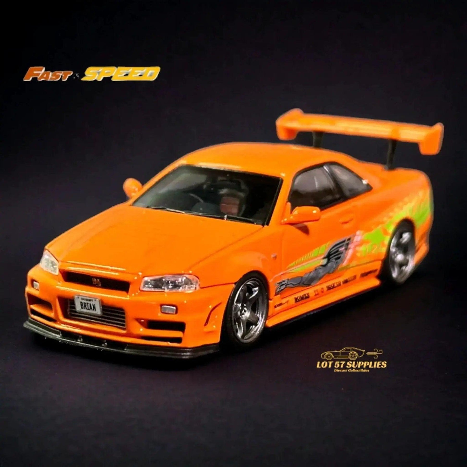  Fast Speed Nissan Skyline GT-R R34 Z-Tune HighWing Edition FNS Livery Amber Orange 1:64 -  ToylandEU™