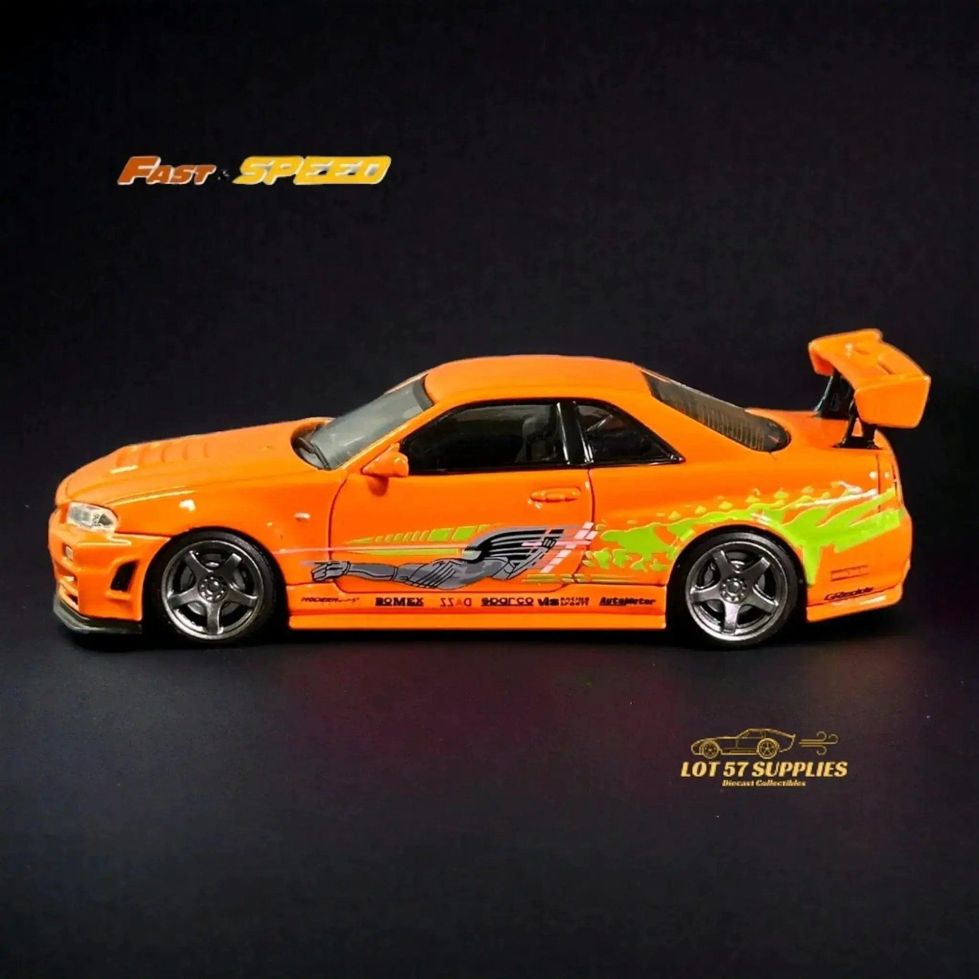  Fast Speed Nissan Skyline GT-R R34 Z-Tune HighWing Edition FNS Livery Amber Orange 1:64 -  ToylandEU™