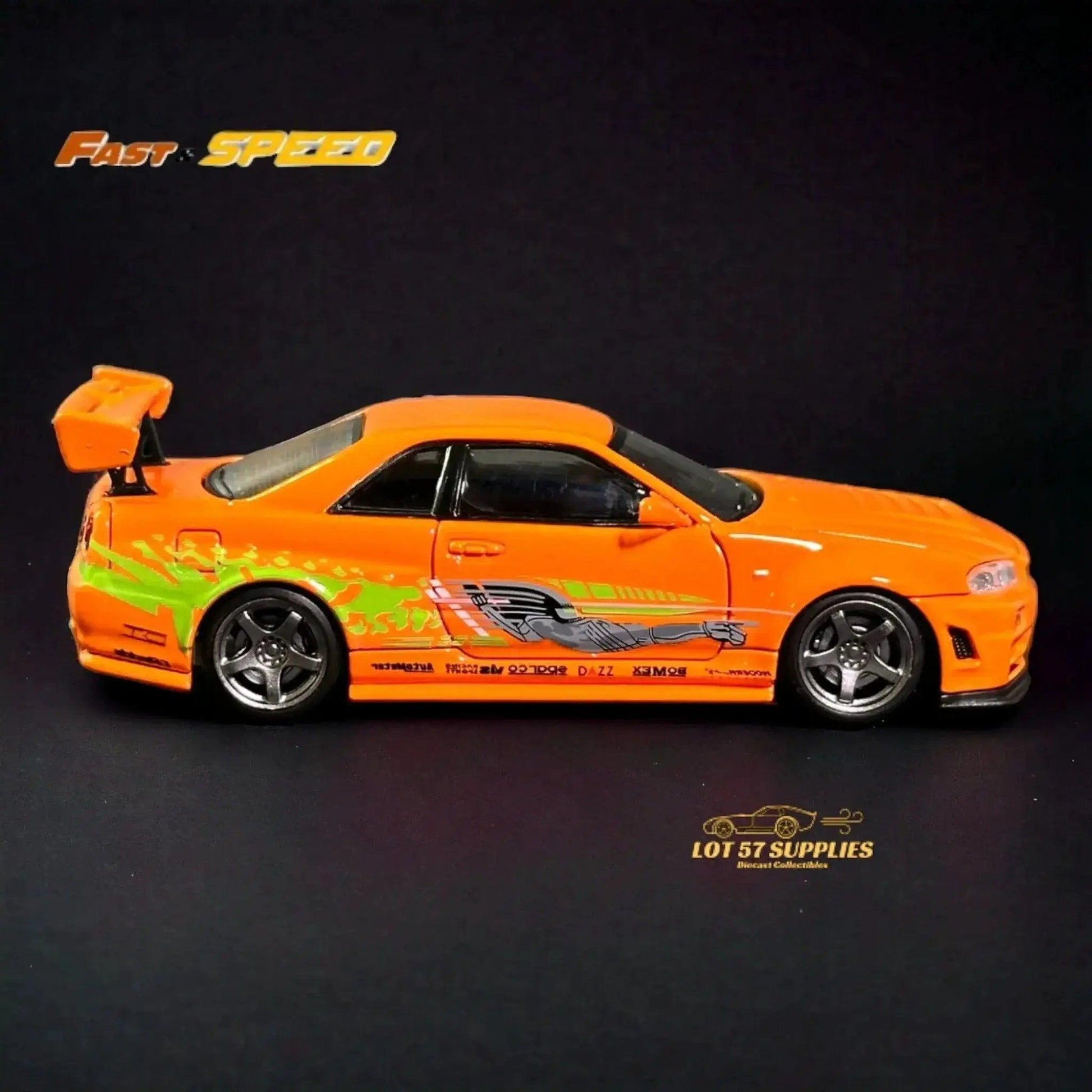  Fast Speed Nissan Skyline GT-R R34 Z-Tune HighWing Edition FNS Livery Amber Orange 1:64 -  ToylandEU™