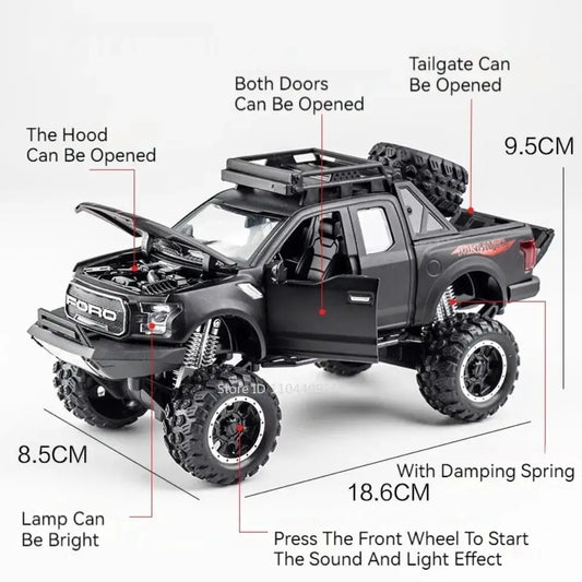 1:32 Scale Raptor F-150 BigFoot Pickup Car Model Toy Pull Back Sound&Light Off Road Truck Models Collection Gifts For Kids - ToylandEU