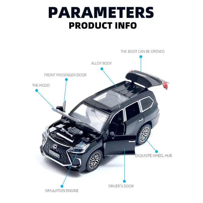 Diecast LX570 Toy Car 1/36 Scale – Openable Doors & Pull-Back Fun - ToylandEU