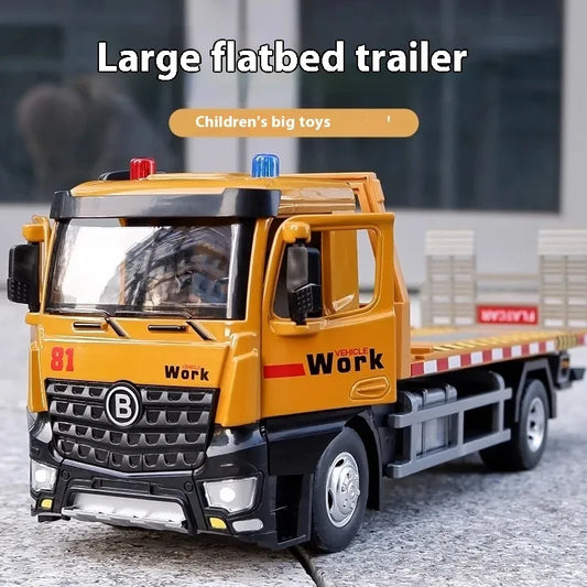 Diecast Large Flatbed Trailer Alloy Truck With Sound And Light - ToylandEU
