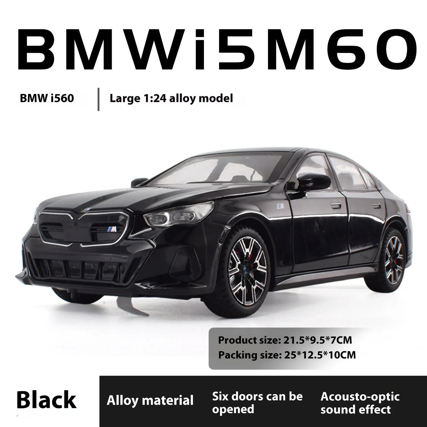 Diecast Model Car 1:24 BMW I5 M60 Xdrive With Sound Light for Collectors - ToylandEU