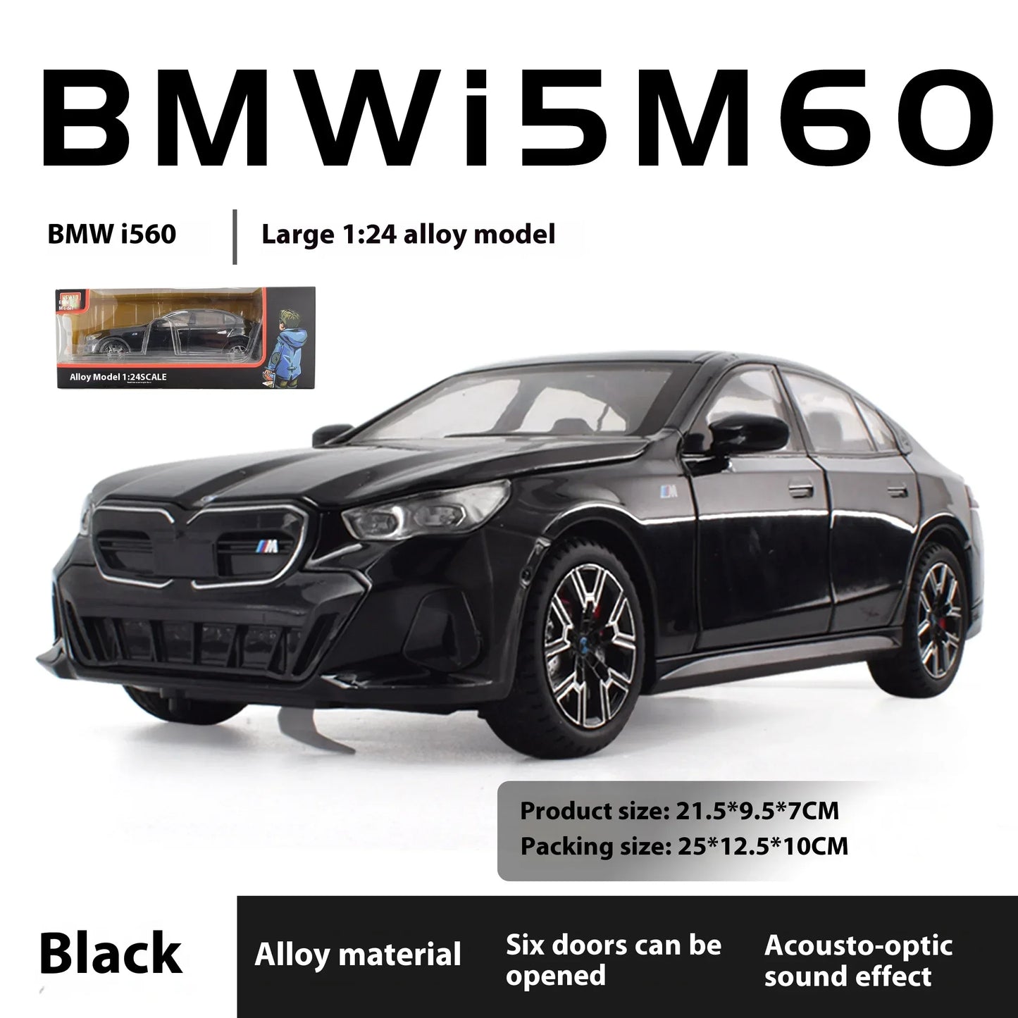 Diecast Model Car 1:24 BMW I5 M60 Xdrive With Sound Light for Collectors - ToylandEU