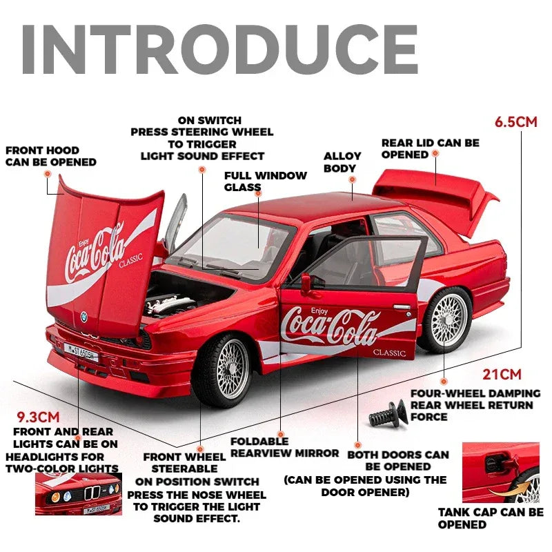 Diecast Model Car Coca Cola BMW M3 Sound And Light For Boys - ToylandEU