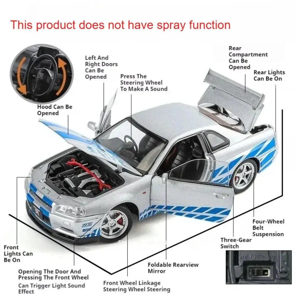  1to24 Diecast GTR R34 Race Car With Sound And Lights -  ToylandEU™
