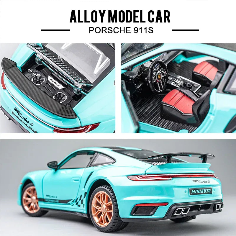 Diecast Porsche 911 Turbo S Pull Back with Sound and Light for Boys - ToylandEU