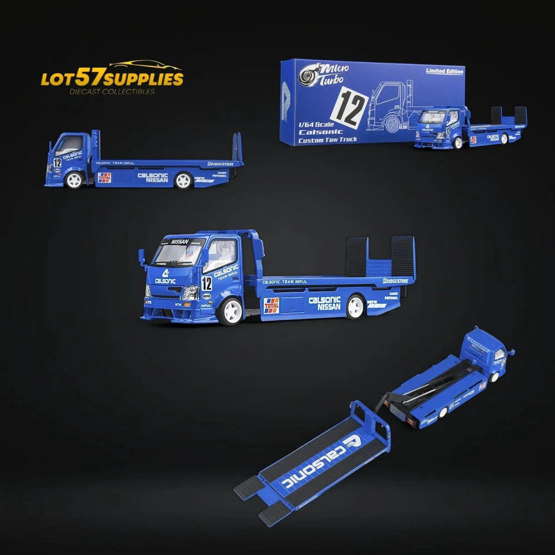  MicroTurbo HINO 300 Custom Truck Flatbed Blue Calsonic Livery 1:64 -  ToylandEU™