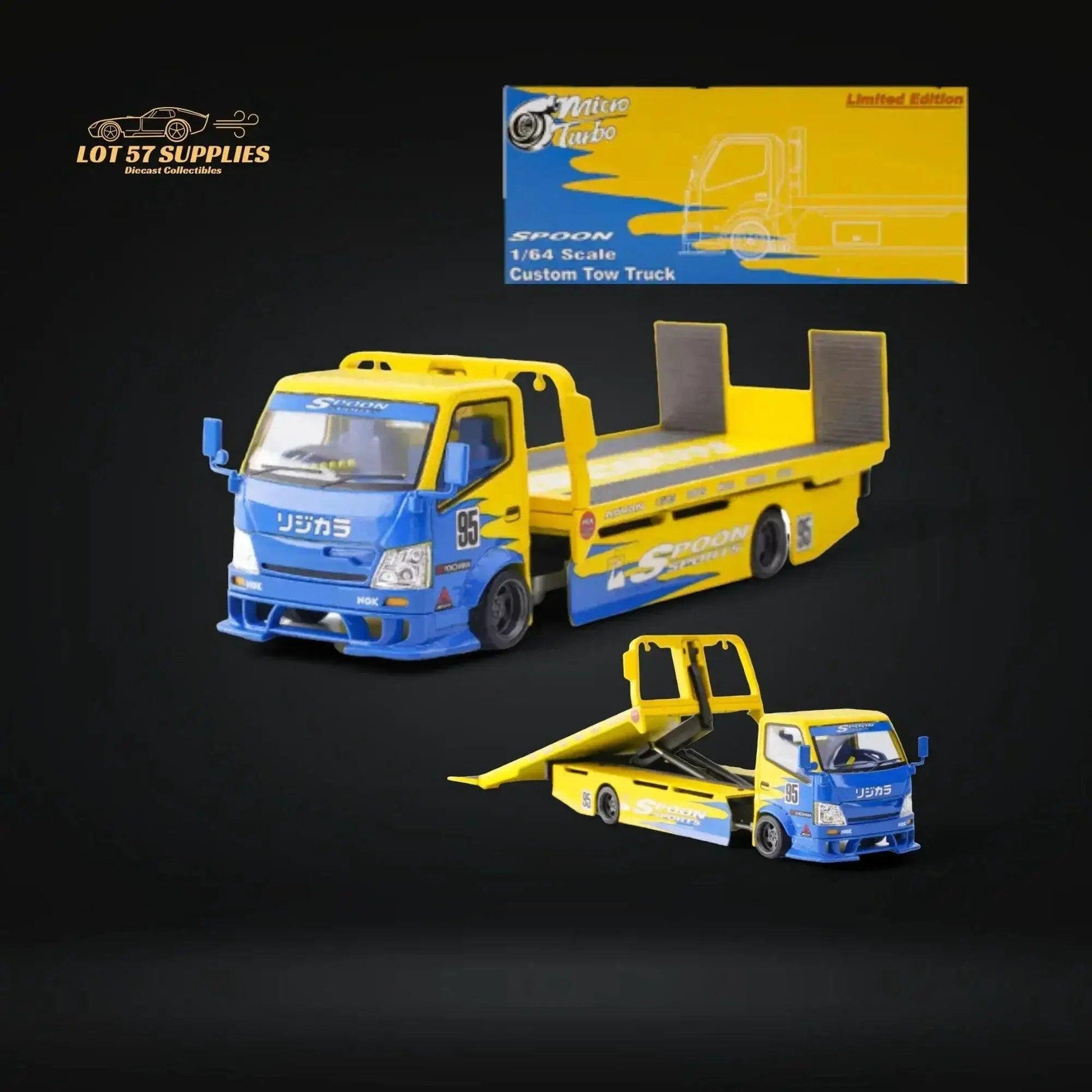  MicroTurbo Hino 300 Custom Flatbed Tow Truck Spoon Livery 1:64 -  ToylandEU™