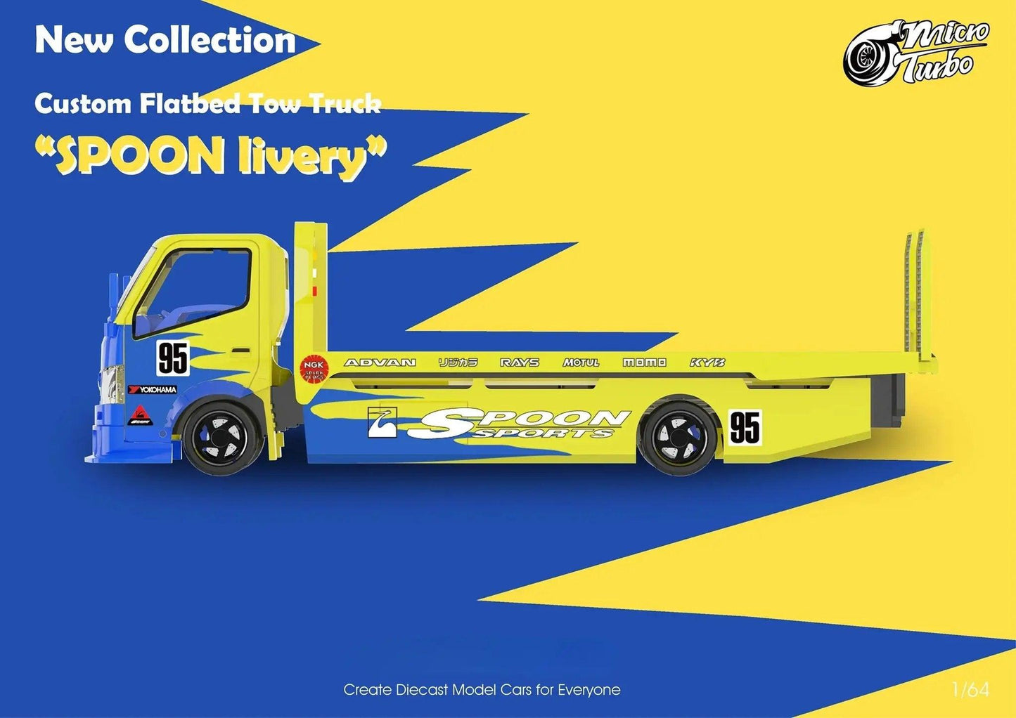  MicroTurbo Hino 300 Custom Flatbed Tow Truck Spoon Livery 1:64 -  ToylandEU™