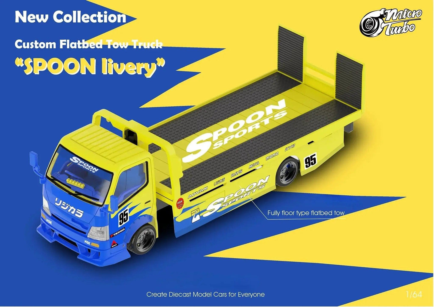 MicroTurbo Hino 300 Custom Flatbed Tow Truck Spoon Livery 1:64 -  ToylandEU™