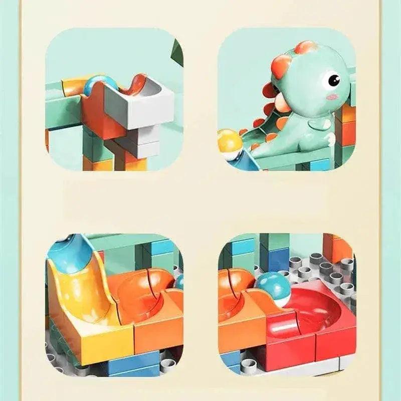  Dino-Themed Marble Run Building Blocks Set - 62 Pieces with Slides,  -  ToylandEU™
