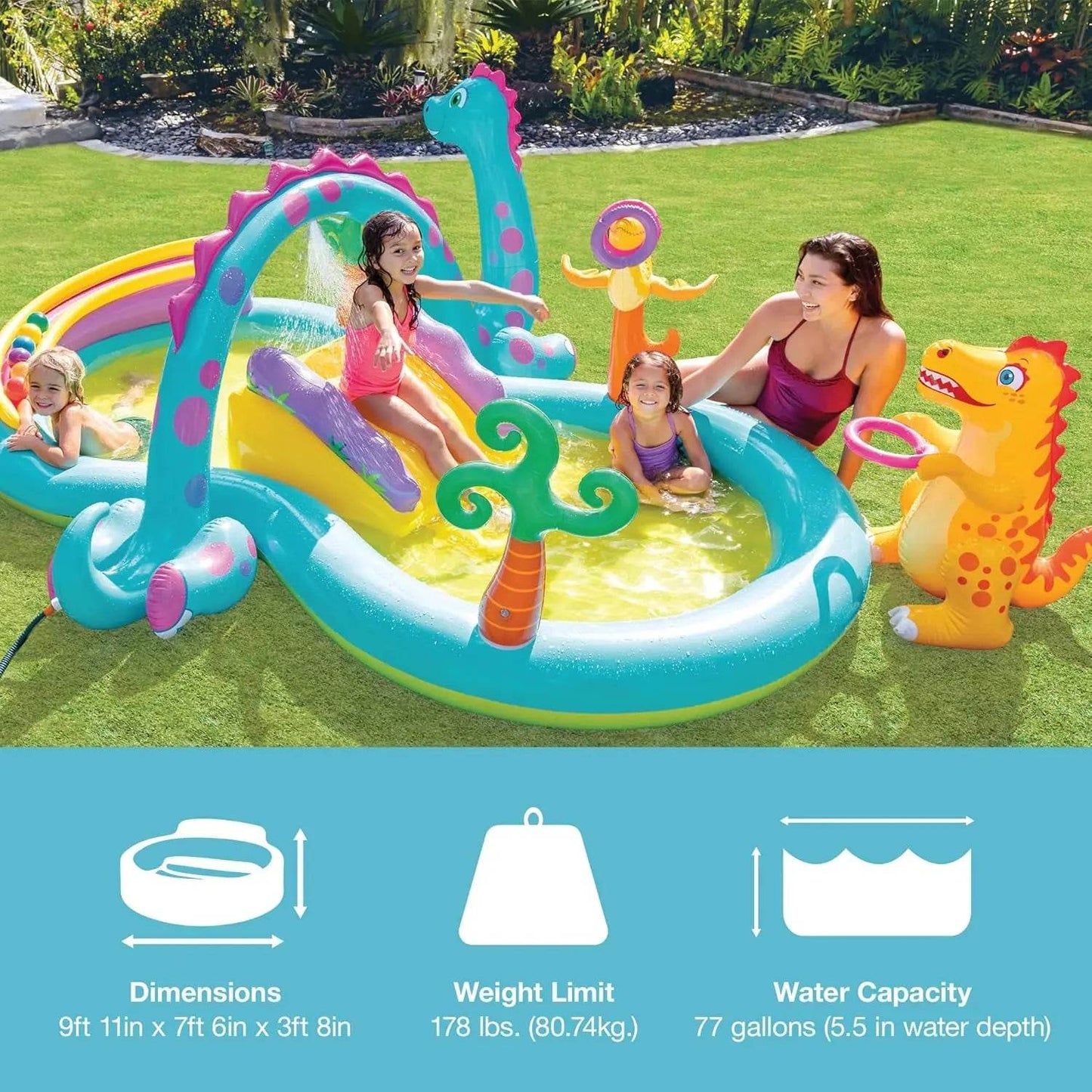 Dinoland Play Center Kiddie Inflatable Pool with Slides - ToylandEU