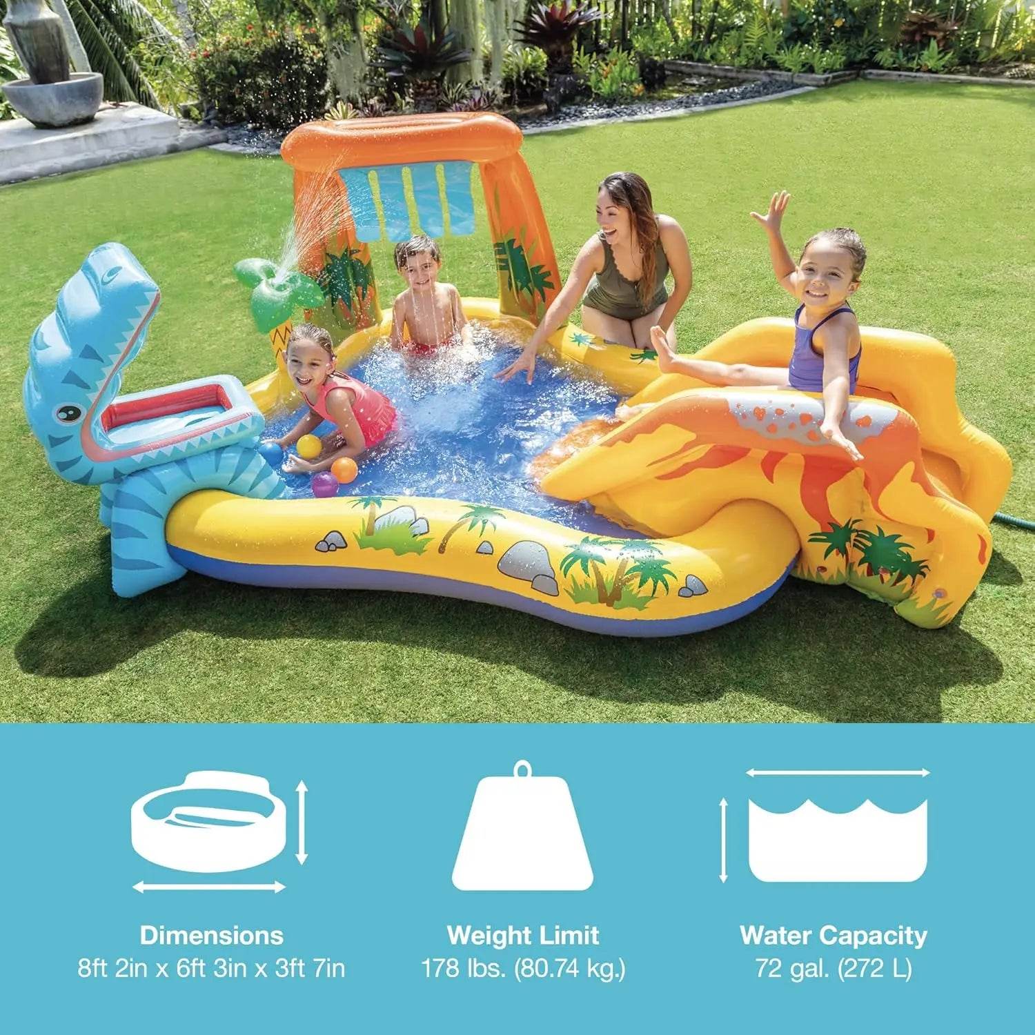 Dinoland Play Center Kiddie Inflatable Pool with Slides - ToylandEU