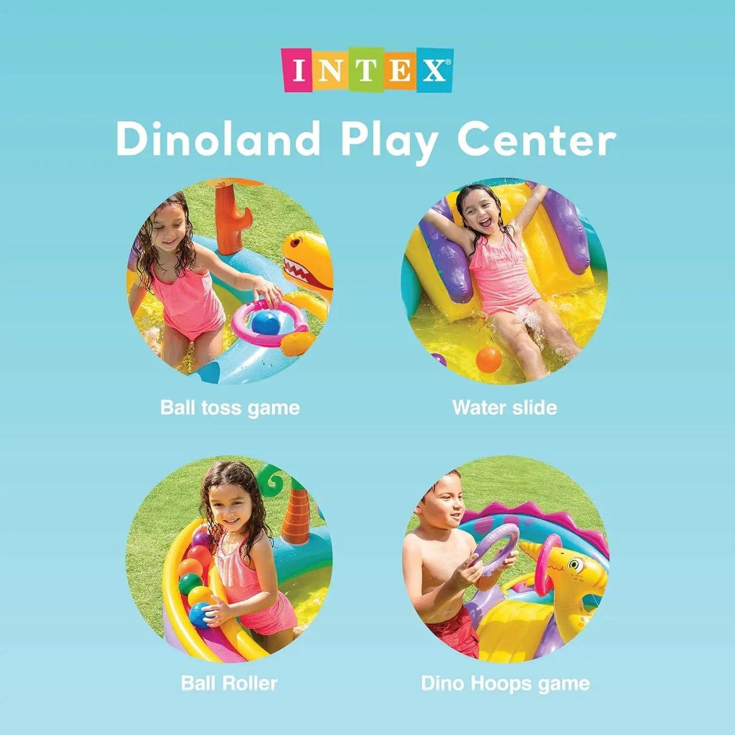 Dinoland Play Center Kiddie Inflatable Pool with Slides - ToylandEU