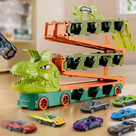 Dinosaur Adventure Foldable Race Car Hauler with Storage for Kids - ToylandEU