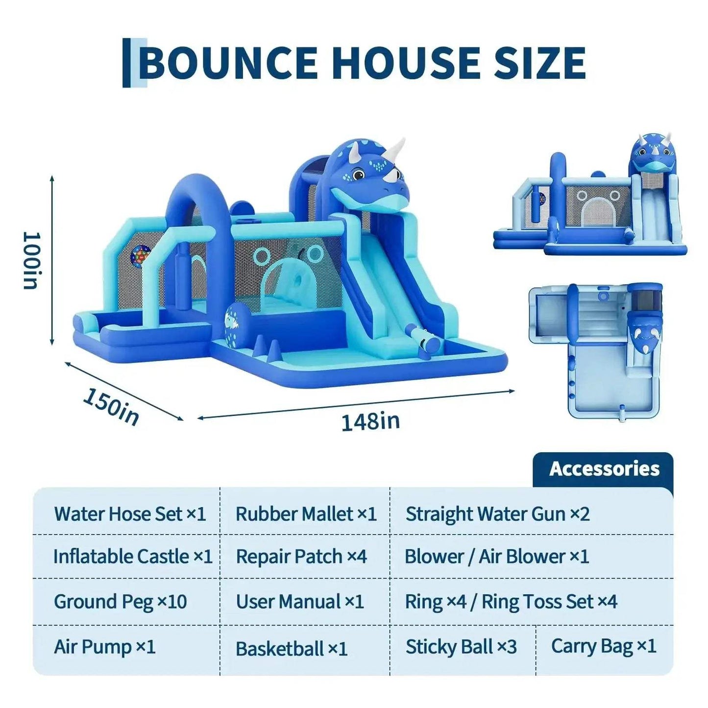 Dinosaur Bounce House With Water Slide For Kids Quick Setup - ToylandEU