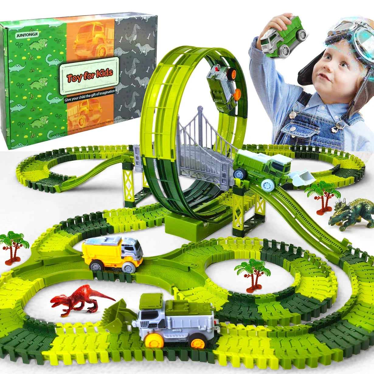 Dinosaur Car Track Flexible Rail Educational Puzzle Toy - ToylandEU