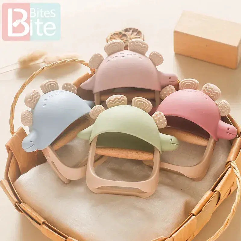 Dinosaur Silicone Teether For Babies 0-36 Months Latex Free BPA PVC Free Rattle Toy - ToylandEU