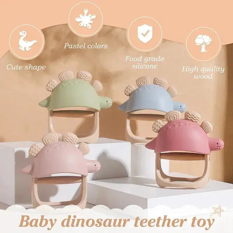 Dinosaur Silicone Teether For Babies 0-36 Months Latex Free BPA PVC Free Rattle Toy - ToylandEU
