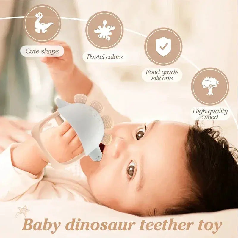 Dinosaur Silicone Teether For Babies 0-36 Months Latex Free BPA PVC Free Rattle Toy - ToylandEU
