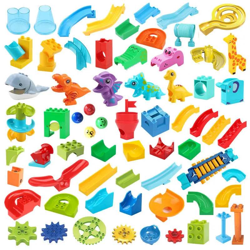 Dinosaur-Themed Big Building Blocks Marble Run Track for Endless Fun - ToylandEU
