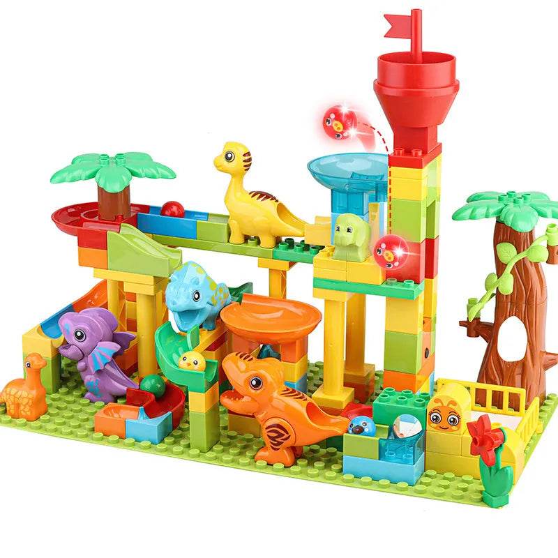Dinosaur-Themed Big Building Blocks Marble Run Track for Endless Fun - ToylandEU