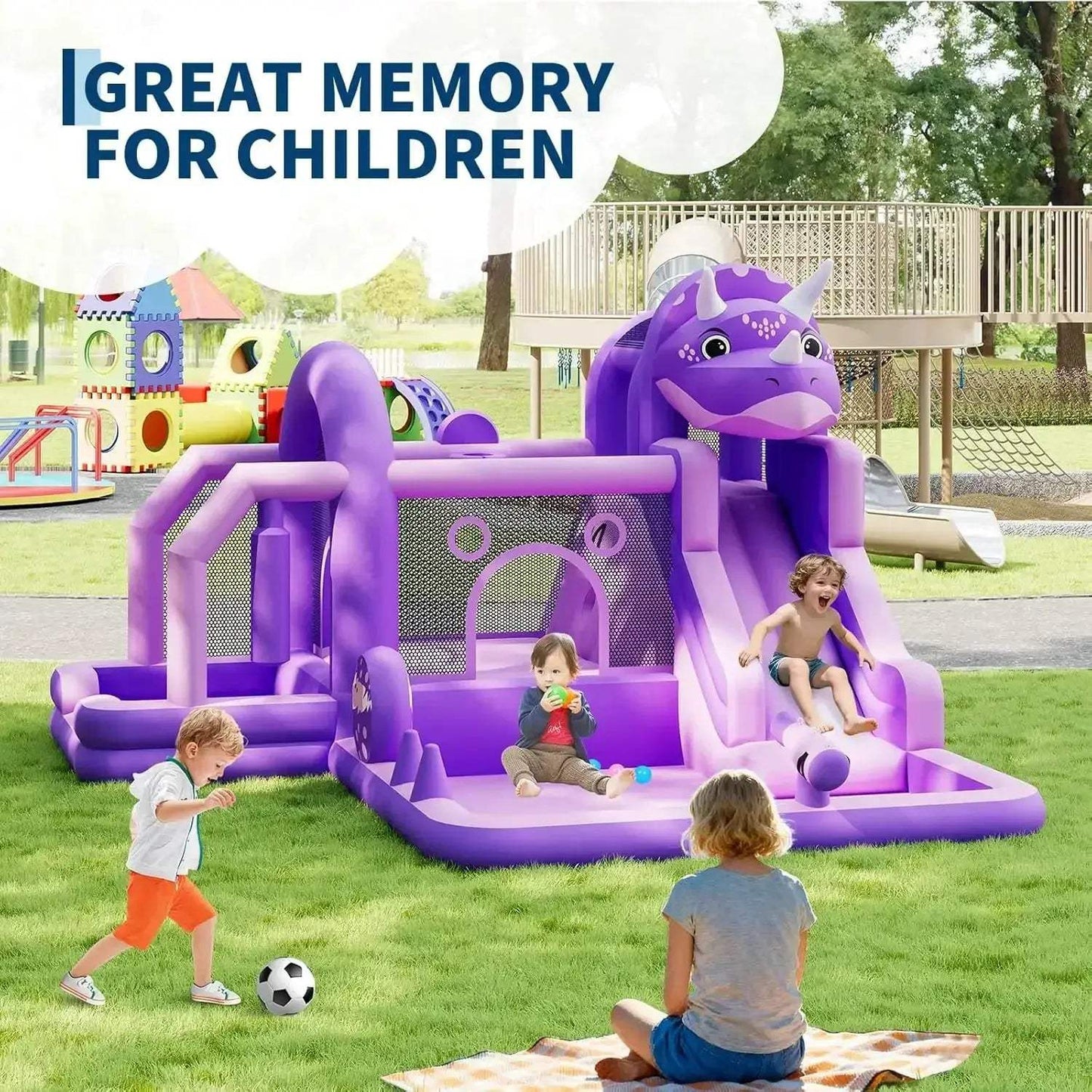 Dinosaur Themed Inflatable Bounce House With Slide - ToylandEU