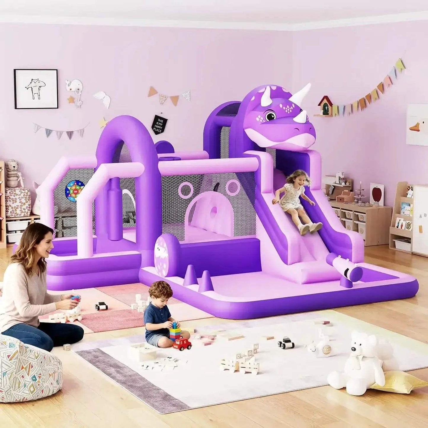 Dinosaur Themed Inflatable Bounce House With Slide - ToylandEU