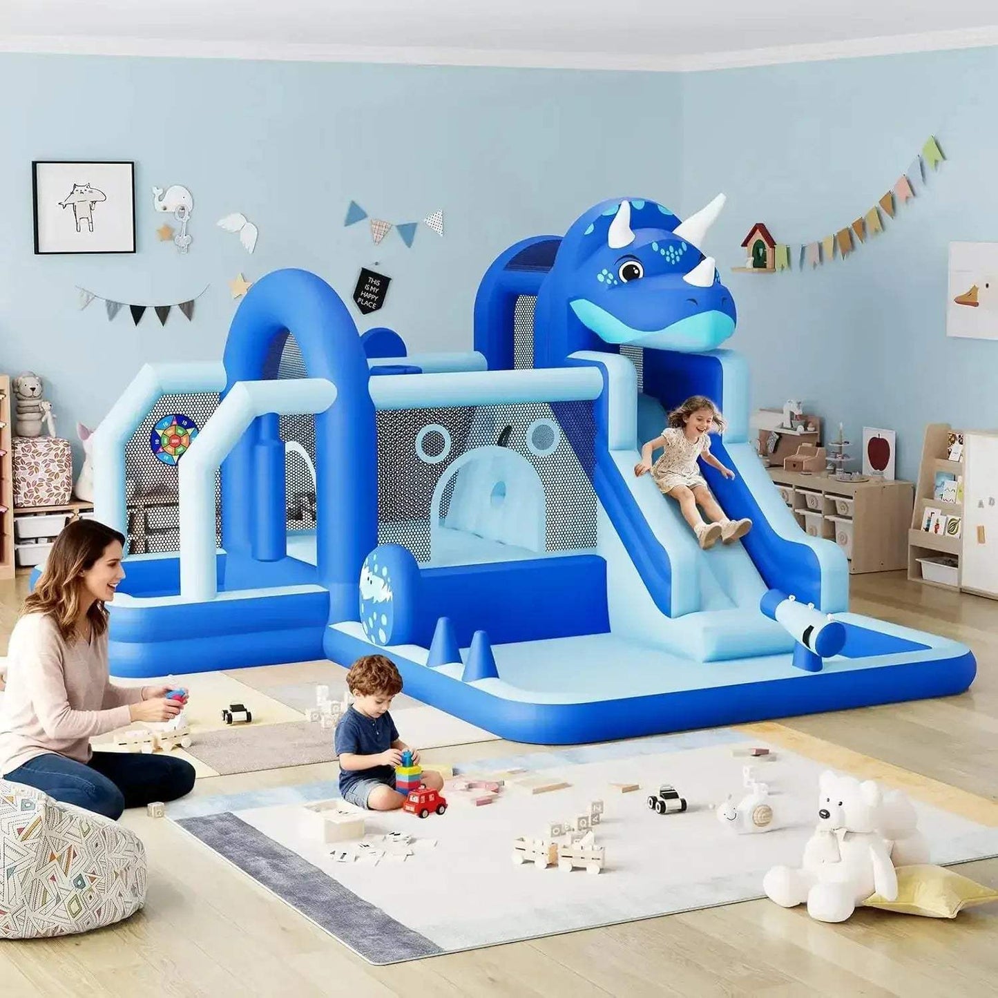 Dinosaur Themed Inflatable Bounce House With Slide - ToylandEU