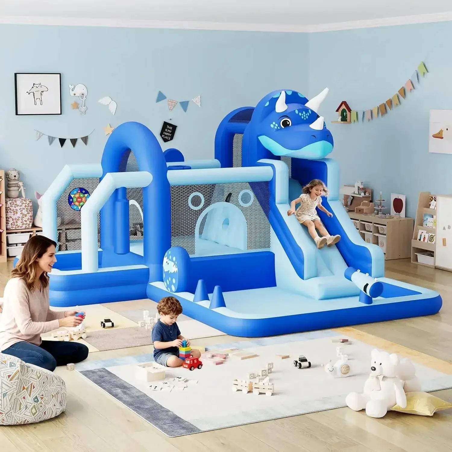 Dinosaur Themed Inflatable Bounce House With Slide - ToylandEU