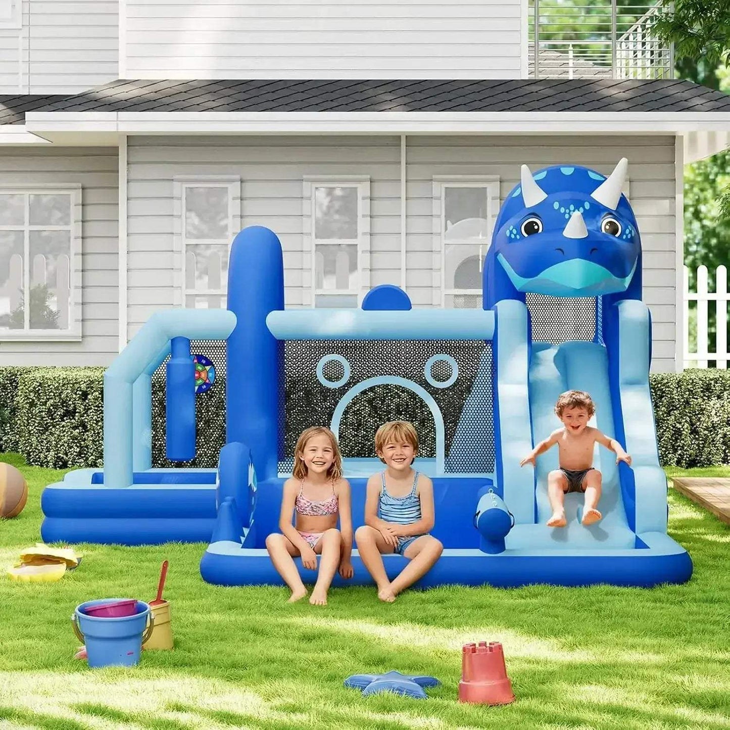 Dinosaur Themed Inflatable Bounce House With Slide - ToylandEU