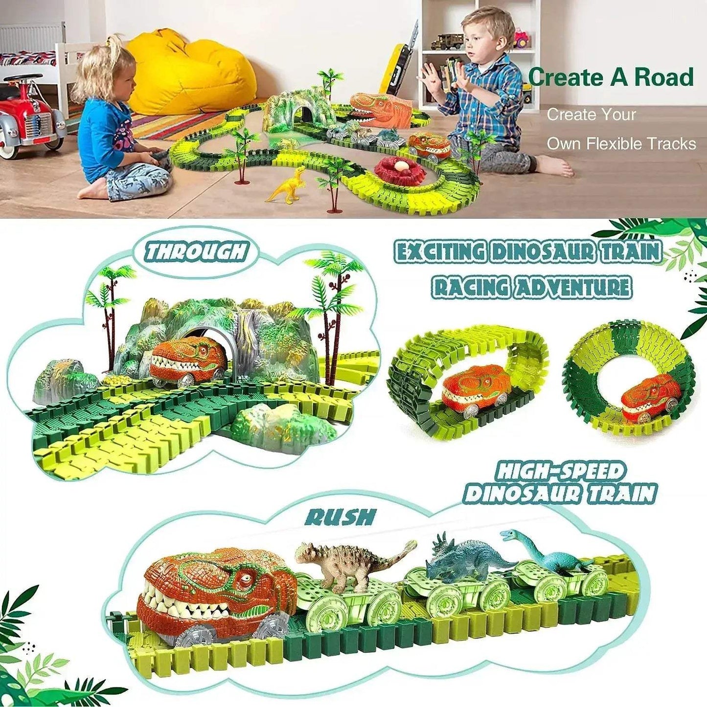 Dinosaur Train Toys Flexible Track Race Car Playset For Kids - ToylandEU