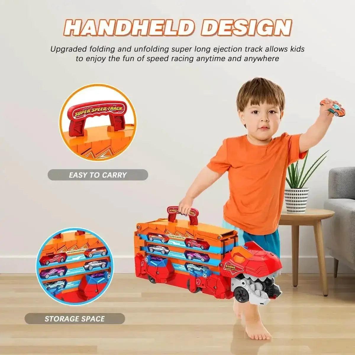  Dinosaur Transport Truck Set with 8 Race Cars and Ejection Track Toy for Kids Ages 3+ -  ToylandEU™