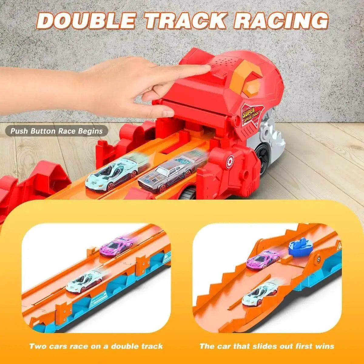  Dinosaur Transport Truck Set with 8 Race Cars and Ejection Track Toy for Kids Ages 3+ -  ToylandEU™