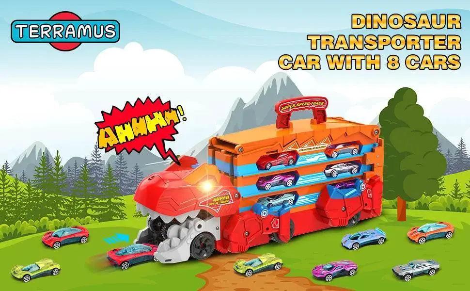  Dinosaur Transport Truck Set with 8 Race Cars and Ejection Track Toy for Kids Ages 3+ -  ToylandEU™