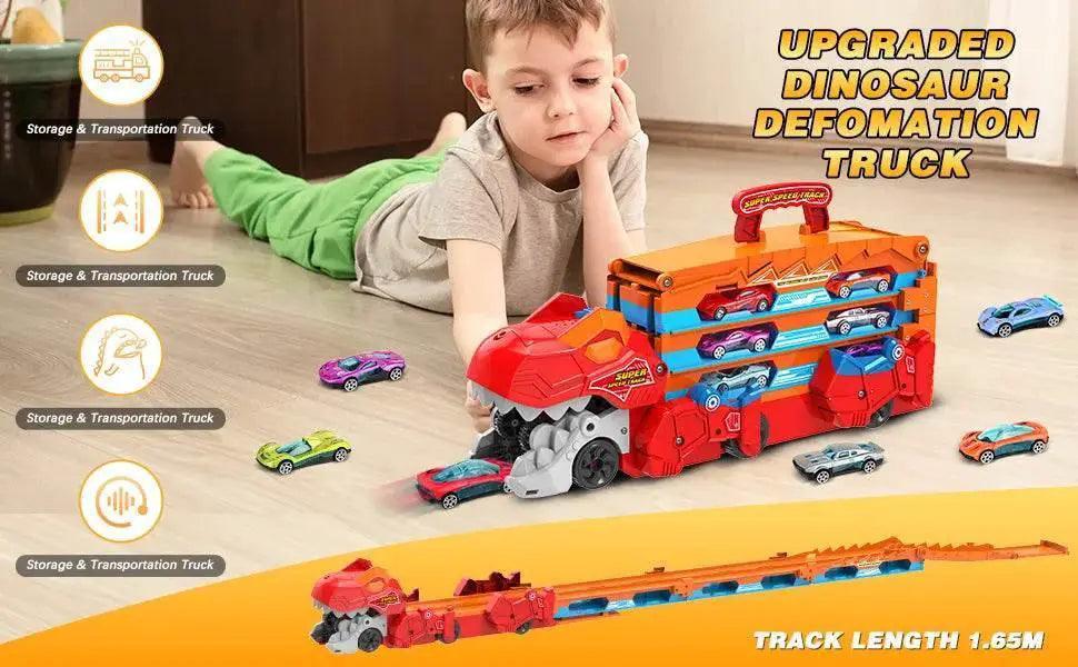  Dinosaur Transport Truck Set with 8 Race Cars and Ejection Track Toy for Kids Ages 3+ -  ToylandEU™
